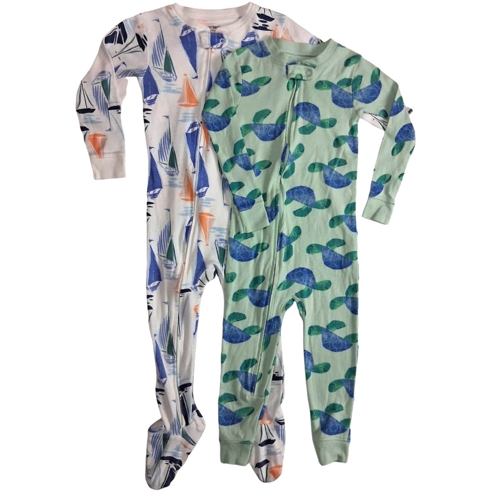 Carter's Toddler Boy 2T Cotton Sleeper Lot 2pc Sailboat Sea Turtles 2pc